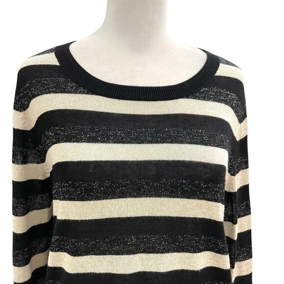 A.P.C Linen Blend Metallic Stripe Knit Sweater Top Black Tan size Medium - Picture 2 of 6